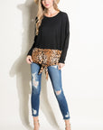 e Luna Plus Solid Cheetah Mixed Casual Top