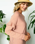 e Luna Pin Striped Ruffled Long Sleeve Top