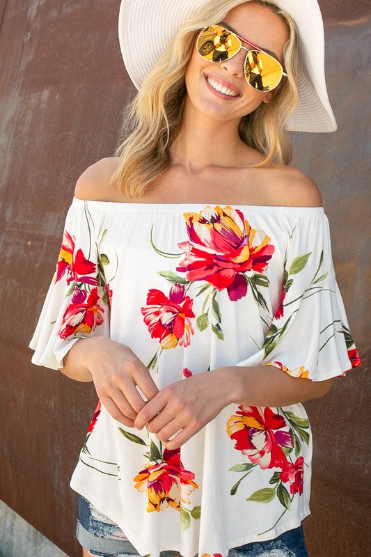 e Luna PLUS Floral Off Shoulder Top