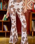 Mocha Cow Print Flared Pants