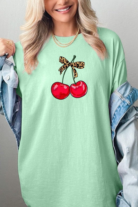 Leopard Bow Cherry Graphic Plus Heavy Cotton Tee