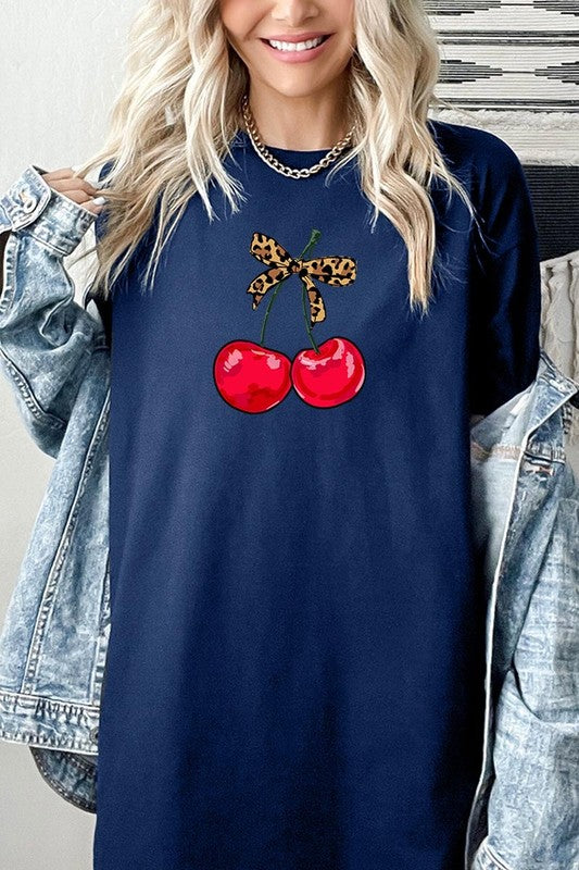 Leopard Bow Cherry Graphic Plus Heavy Cotton Tee