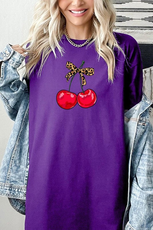 Leopard Bow Cherry Graphic Plus Heavy Cotton Tee