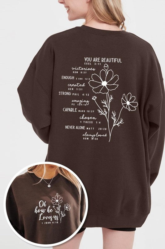 You Are Beautiful Graphic Plus Sweatshirt