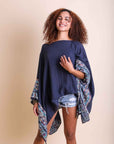 Leto Accessories Geometric Embroidered Sleeve Kimono