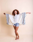 Leto Accessories Geometric Embroidered Sleeve Kimono