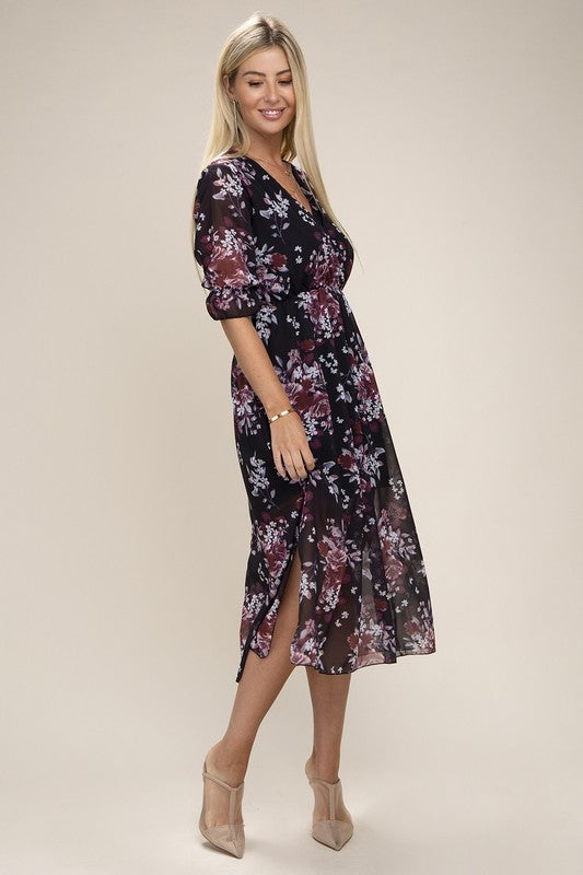 Floral Print  V Neck Maxi Dress - Online Only