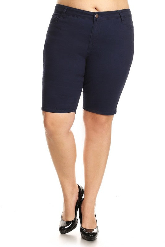 Plus Size High Waist Solid Stretch Short Pants