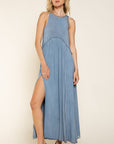 POL Stone Washed Side Slit Cut Out Maxi Dress