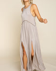 POL Stone Washed Side Slit Cut Out Maxi Dress