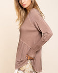 POL Light Wash Rib Textured Long Sleeve Top