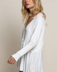 POL Light Wash Rib Textured Long Sleeve Top