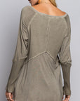 POL Light Wash Rib Textured Long Sleeve Top