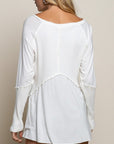 POL Light Wash Rib Textured Long Sleeve Top