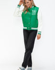 Love Me Now PU Leather Contrast Snap Down Bomber Jacket