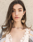 Leto Accessories Woven Rattan Drop Chain Hook Earrings