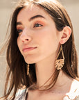 Leto Accessories Woven Rattan Drop Chain Hook Earrings