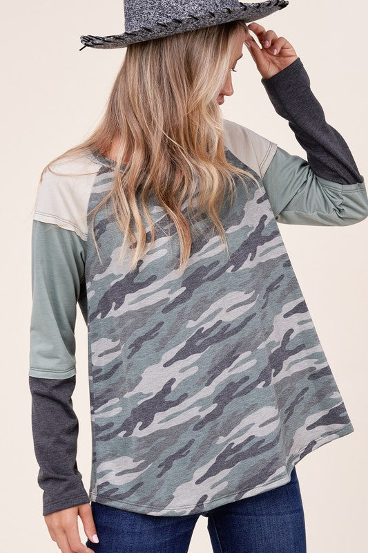 e Luna PLUS Camouflage Color Block Top