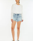 Kancan High Rise Side Slit Denim Shorts