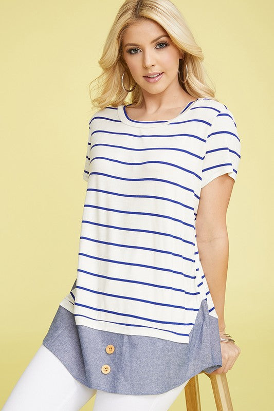 Plus Button Striped Chambray Layered Tunic