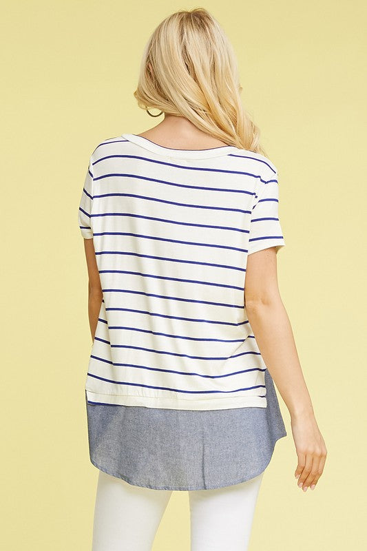 Plus Button Striped Chambray Layered Tunic