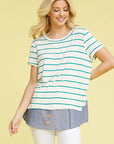 Plus Button Striped Chambray Layered Tunic