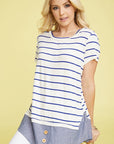 Plus Button Striped Chambray Layered Tunic