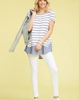 Plus Button Striped Chambray Layered Tunic