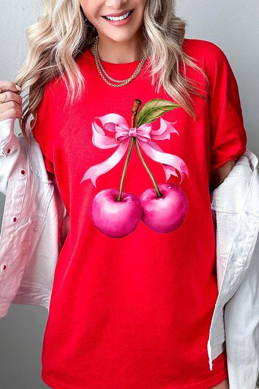 Cherry with Coquette Bow Plus Heavyweight Tee