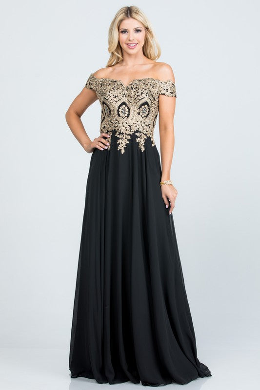 La Scala PLUS Off Shoulder Chiffon Gown with Applieques