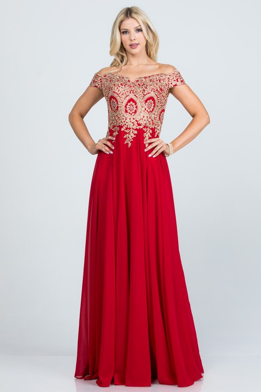 La Scala PLUS Off Shoulder Chiffon Gown with Applieques