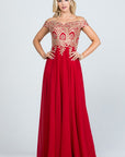 La Scala PLUS Off Shoulder Chiffon Gown with Applieques