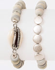 2 In 1 Sea Shell Wooden Beads Stretch Bracelet