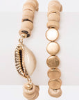 2 In 1 Sea Shell Wooden Beads Stretch Bracelet