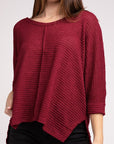 Zenana 3/4 Sleeve V-Neck Hi-Low Hem Jacquard Sweater