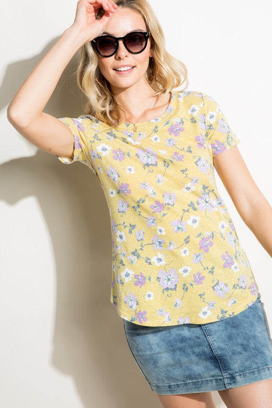 e Luna Floral Print Triblend Top