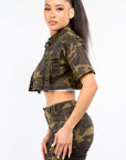 American Bazi Full Size Camouflage Short Sleeve Cropped Jacket