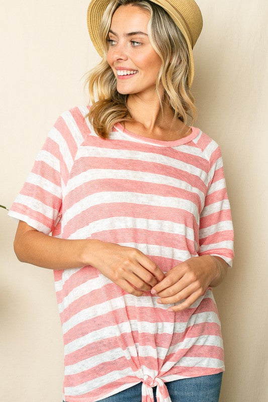 e Luna Striped Front Tie Top