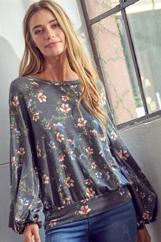 e Luna Allover Floral Print Sweatshirt