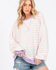 Ces Femme Striped Round Neck Drop Shoulder Sweatshirt