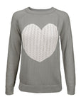 Love Heart Jacquard Round Neck Pullover Sweater