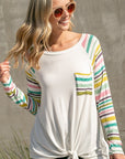 e Luna Striped Mix Waist Tie Top