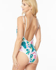 One Piece Bathing Suit Floral Print With Shoulder Tie