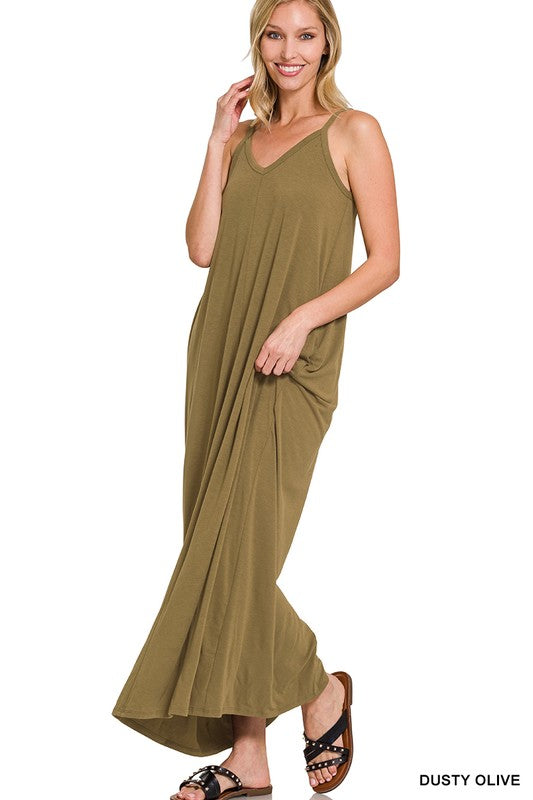 Zenana V-Neck Cami Dress in Multiple Colors