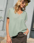 e Luna Solid Waffle V-Neck Top