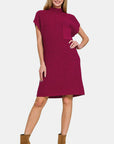 Zenana Mock Neck Short Sleeve Sweater Dress