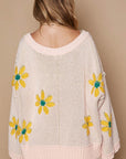 POL V-Neck Floral Pattern Chenille Sweater