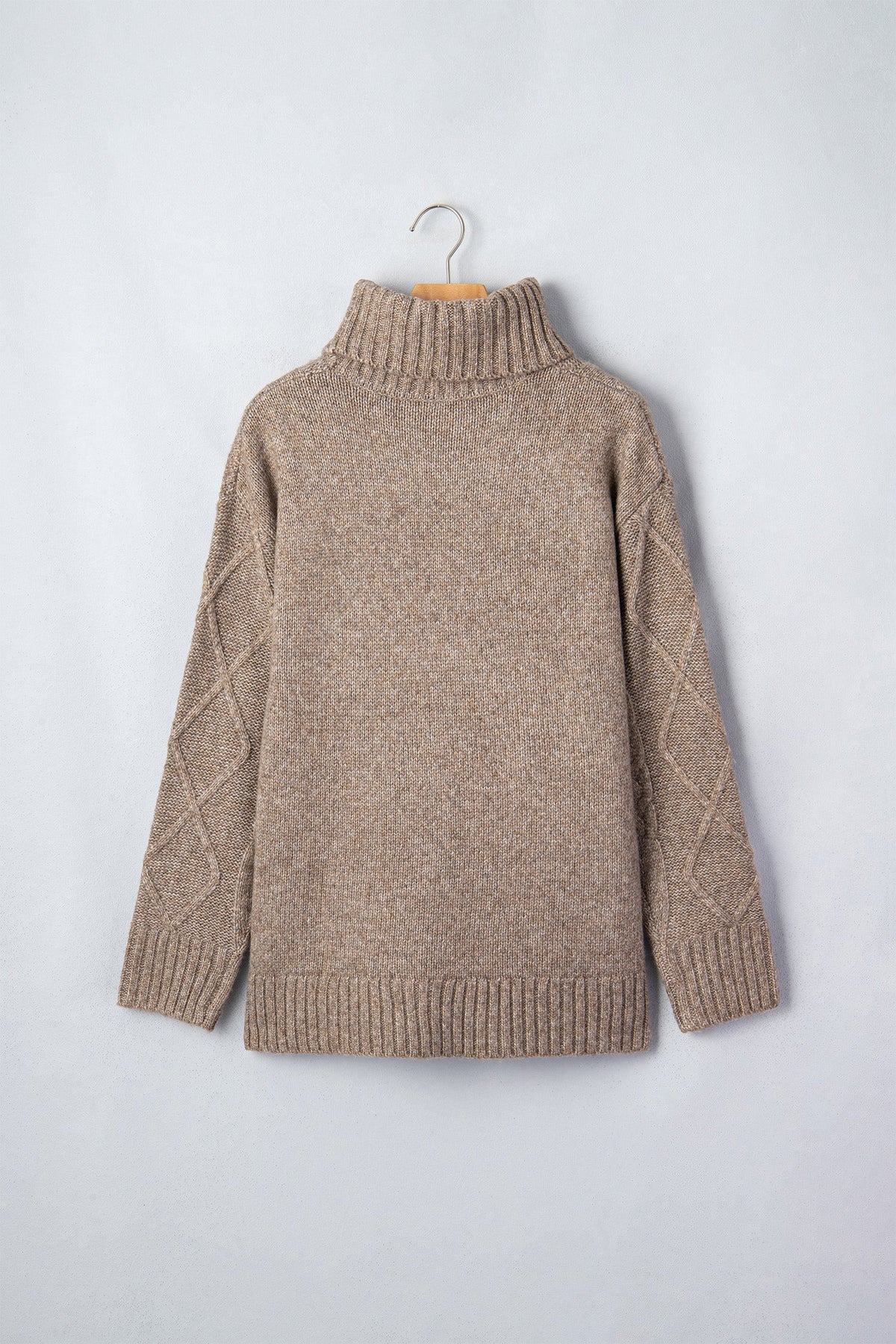Dark Khaki Cable Knit Turtleneck Sweater