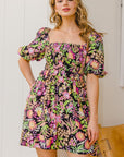 ODDI Full Size Floral Tie-Back Mini Dress