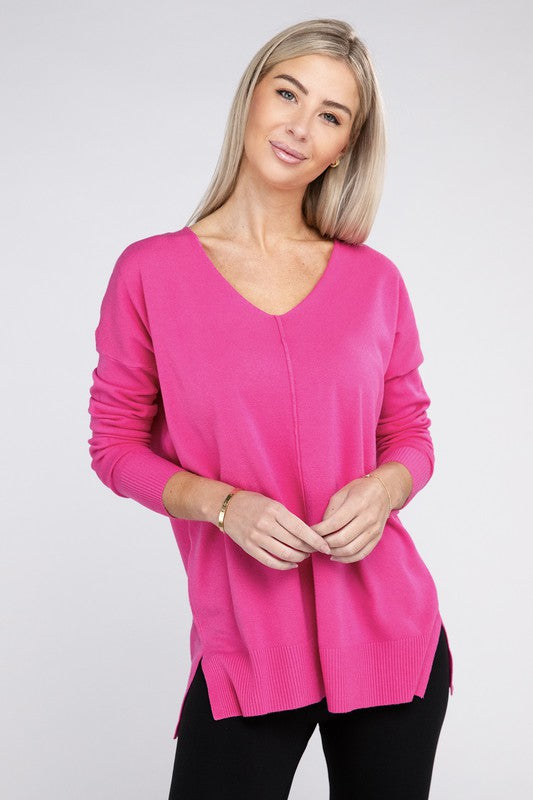 Zenana Garment Dyed Front Seam Sweater